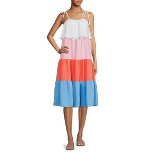 Time and Tru Midi Layered Orange Pink Blue Casual Beach Summer Spring Dress - XL